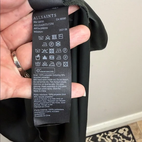 ALL SAINTS satin V neck green slip sleeveless maxi dress xs Euc - Picture 8 of 12